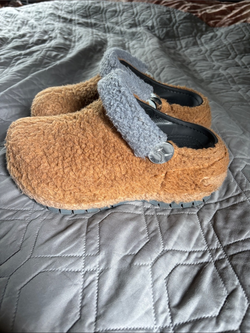 Lil Nas X Cozy Fuzzy Mule Clogs in Brown with Gray Trim